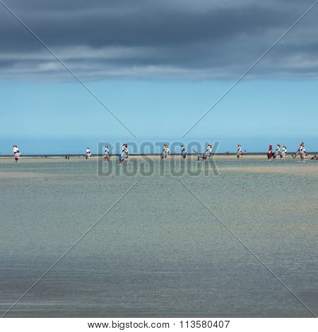FUERTEVENTURA, SPAIN - SEPTEMBER 14, 2015: Windsurfing on the beach of Costa Calma .Fuerteventura Canary Island . Spain