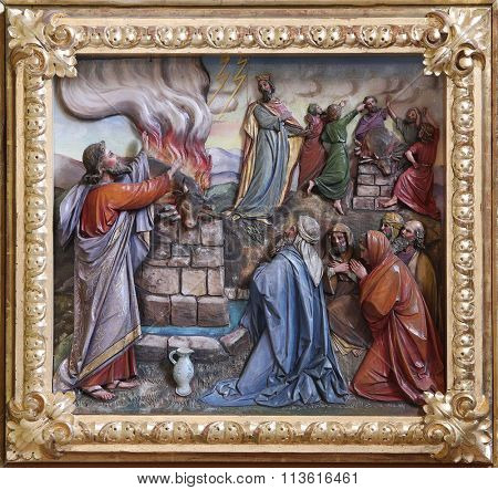 STITAR, CROATIA - NOVEMBER 24: Sacrifice offered by Elijah, main altar in the church of Saint Matthew in Stitar, Croatia on November 24, 2015