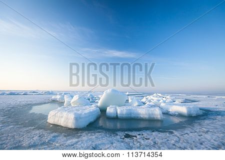 Ice Hummocks Swim In The Sea