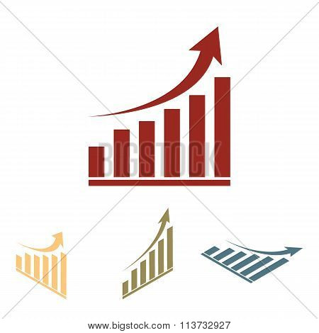 Vector growing graph icon set. Isometric effect