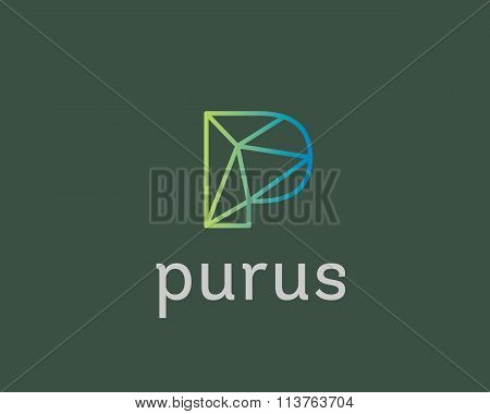 Abstract trend letter P logo design template. Colorful structure creative line t-shirt sign. Communi