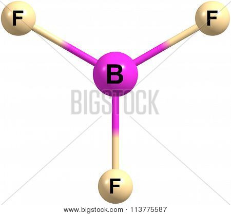 Boron trifluoride molecular structure isolated on white