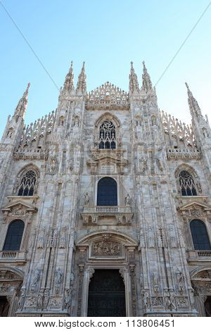 Front of Milan Cathedral with blue sky