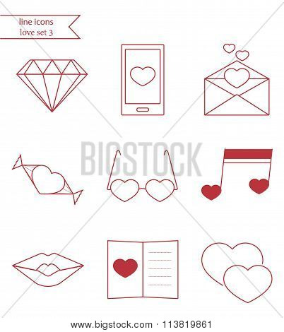 Vector line style icons. Love set 3