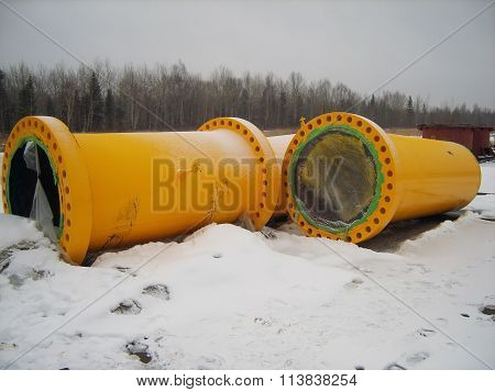 Construction of the gas pipeline on the ground. Transportation of energy carriers.