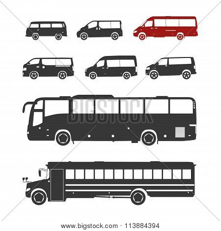 Detailed Bus Silhouettes Set