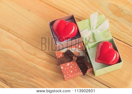 Gift Of Love. Hearty Gift. A Gift Box With A Red Heart Inside.
