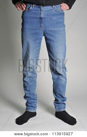 Youth jeans put on the guy