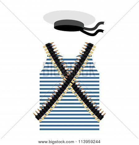 Striped Vest Shirt-clothing Sailor Man. Tape With Bullets. Cartridge Belt Bandoleer. Peakless Hat Ca