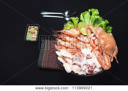 Seafood Mixed Thai Food Traditional Isolated On Black
