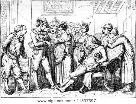 Wedding Meo Patacca and Nuccia, vintage engraved illustration. Magasin Pittoresque 1857.