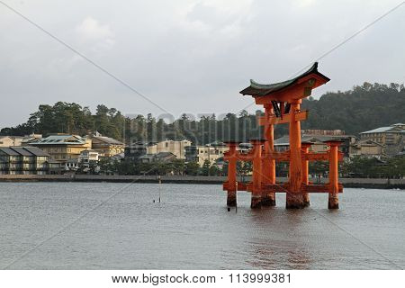 Floating gate of Itsukushima Shrine in Miyajima Hiroshima Japan