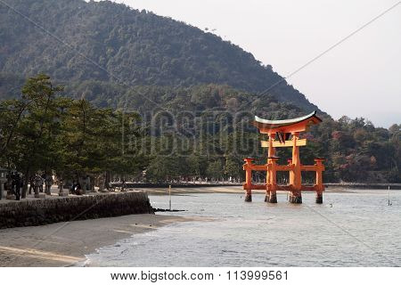 Floating gate of Itsukushima Shrine in Miyajima Hiroshima Japan