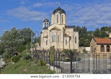Adler, Sochi, Krasnodar region, Russia - July 12, 2016: Temple of St. Nicholas the Miracle Worker and Icon of Our Lady 