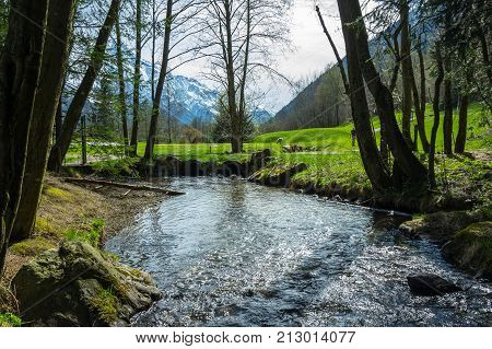 Panoramic view of Alps the highest and most extensive mountain range system that lies entirely in Europe