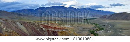 Altay mountains, Chuya river and Kuray steppe. Panorama big size.