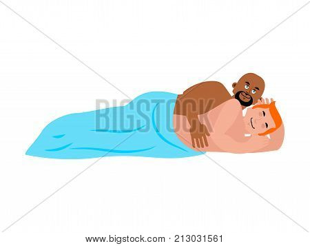 Gay In Bed. Homosexuals Are Asleep. Guys Under  Blanket. Lgbt Vector Illustration