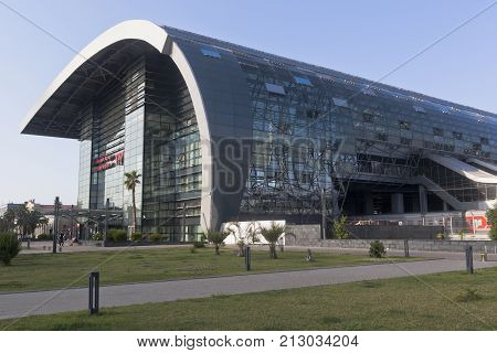 Adler, Sochi, Krasnodar region, Russia - July 17, 2016: Railway station in the resort settlement of Adler, Sochi
