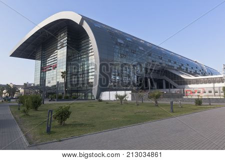 Adler, Sochi, Krasnodar region, Russia - July 17, 2016: Building the railway station in Adler
