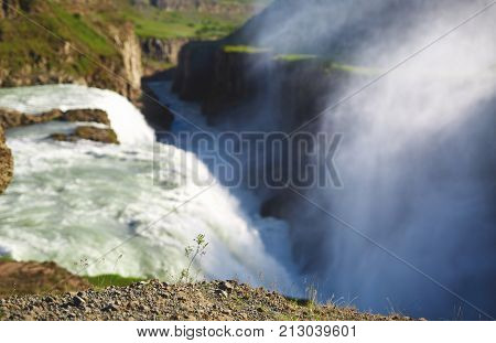 famous Gullfoss waterfall in southern Iceland. treking in Iceland. Travel and landscape photography concept