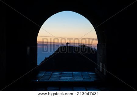 Pavilion in sihouette on the summit of Taishan China