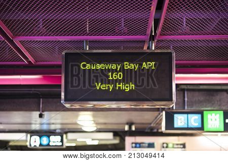 CAUSEWAY BAY HONG KONG - NOV 1 2013 - Hong Kong Air Pollution Index reading 