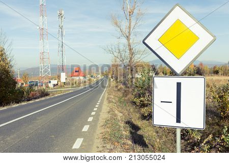 Priority Street Or Road Sign Outdoor On A Sunny Day