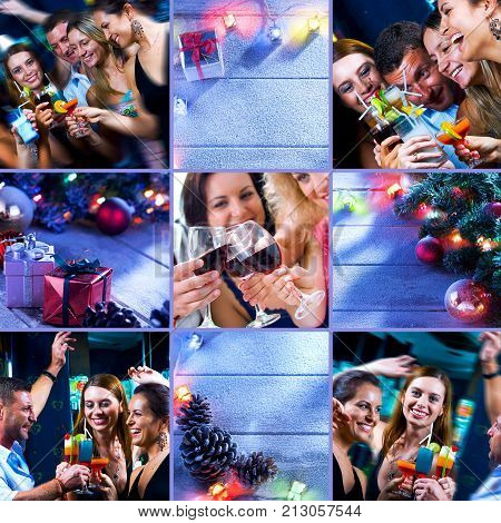 New year party collage composed of different images.