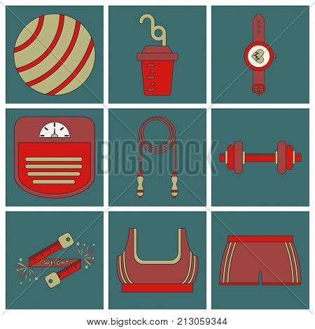 Set of Icons in flat design Fitness equipment