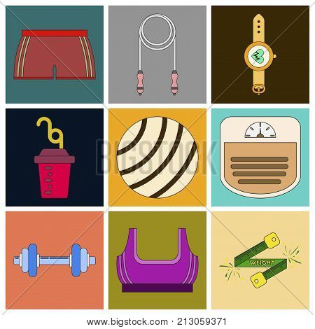 Set of Icons in flat design Fitness equipment