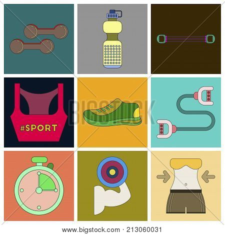Set of Icons in flat design Fitness equipment