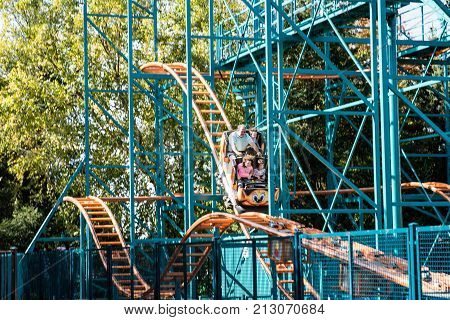 ALLENTOWN, PA - OCTOBER 22: View of Roller Coasters at Dorney Park in Allentown, Pennsylvania