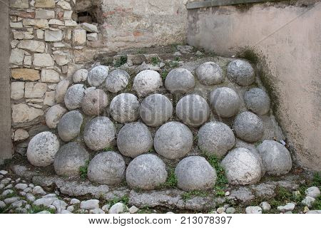 Close up on castle Brescia Citadela walls