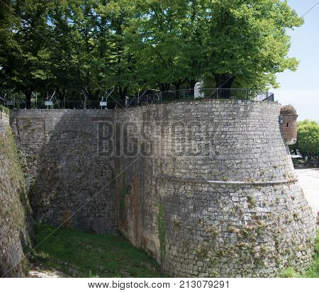 Close up on castle Brescia Citadela walls