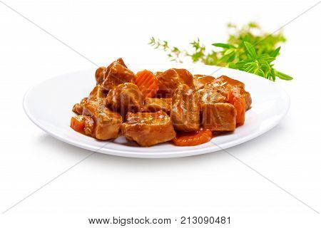Goulash, Beef Stew With Potatoes, Isolated On White Background
