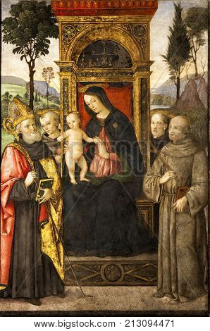 ROME, ITALY. February 24. 2015: Maria immaculate conception with saints. Carlo Maratta, painter of the seventeenth century. In the chapel Cybo, church of Santa Maria del Popolo in Rome, Italy.