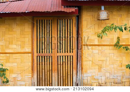 View Of The Bamboo Door In Louangphabang, Laos. Copy Space For Text.