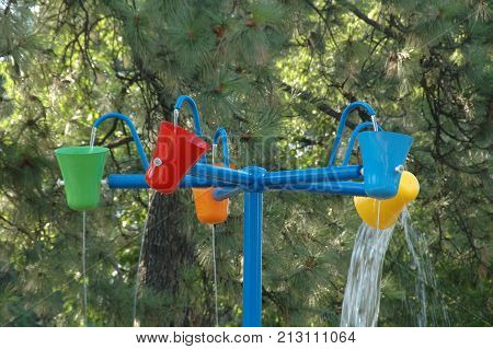 Spinning playground water toy at Manito Park in Spokane, WA