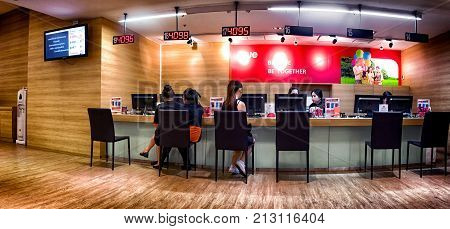 BANGKOK THAILAND - OCTOBER 29 - TRUE shop service counter provides services to customers in The Mall Bangkhae in Bangkok on October 29 2017. TRUE is a communication conglomerate in Thailand.
