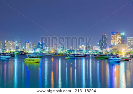 PATTAYA THAILAND - AUGUST 05: This is a view of Pattaya city seafront architecture and docks Pattaya is a popular tourist destination well known for its nightlife on August 05 in Pattaya