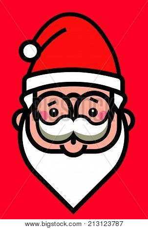 Cartoon cute Santa Claus in red background. Vector character mascot illustration