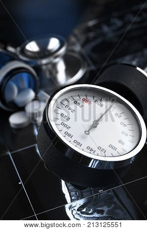 Medical items as a concept of diagnostics examination and treatment.