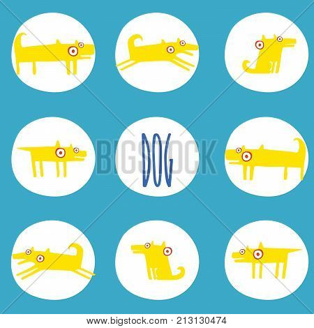 Set Of Stickers With Yellow Dogs In Poses