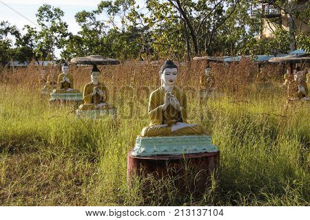 Buddha statues at the Bodhi Ta Htaung the religious center Monywa Myanmar (Burma)