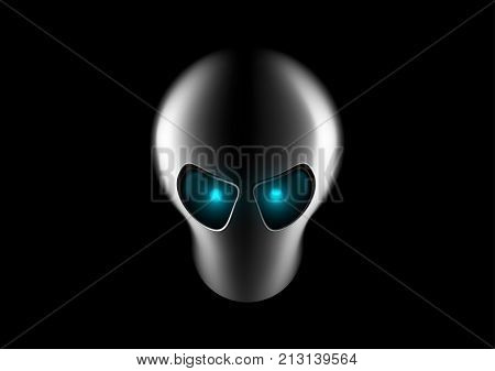 alien face with blue eyes on dark background. Invader head. UFO icon