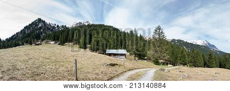 Panoramic view of Alps the highest and most extensive mountain range system that lies entirely in Europe