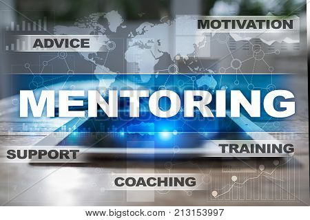 Mentoring on the virtual screen. Education concept. E-Learning. Success