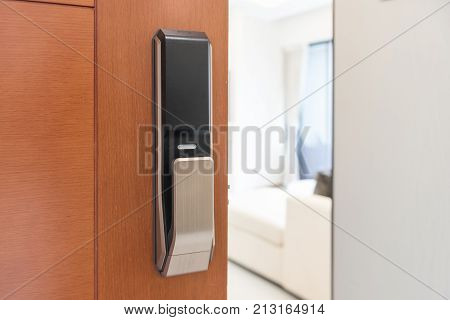 Digtal Door Lock On Wooden Door