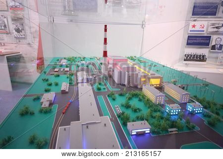NOVOVORONEZH, RUSSIA - APR 11, 2017: A miniature copy of the Novovoronezh NPP in the museum