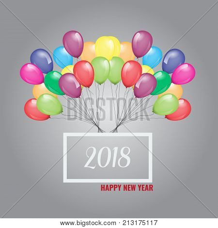 Happy New Year 2018 with colorful balloons vector illustration